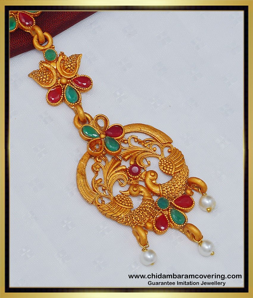 NCT205 - Temple Jewellery Peacock Design Nethichutti Bridal Wear Maang Tikka Designs Online