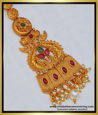 NCT208 - Premium Quality Temple Jewellery Peacocke Design Big Size Wedding Maang Tikka Online