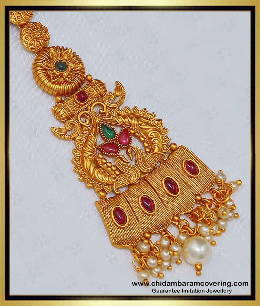 NCT208 - Premium Quality Temple Jewellery Peacocke Design Big Size Wedding Maang Tikka Online