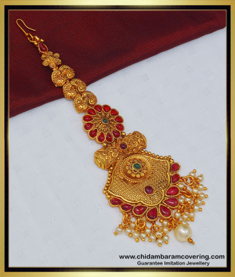 NCT209 - Premium Quality Temple Kemp Stones Nethuchutti Panjabi Big Maang Tikka Online