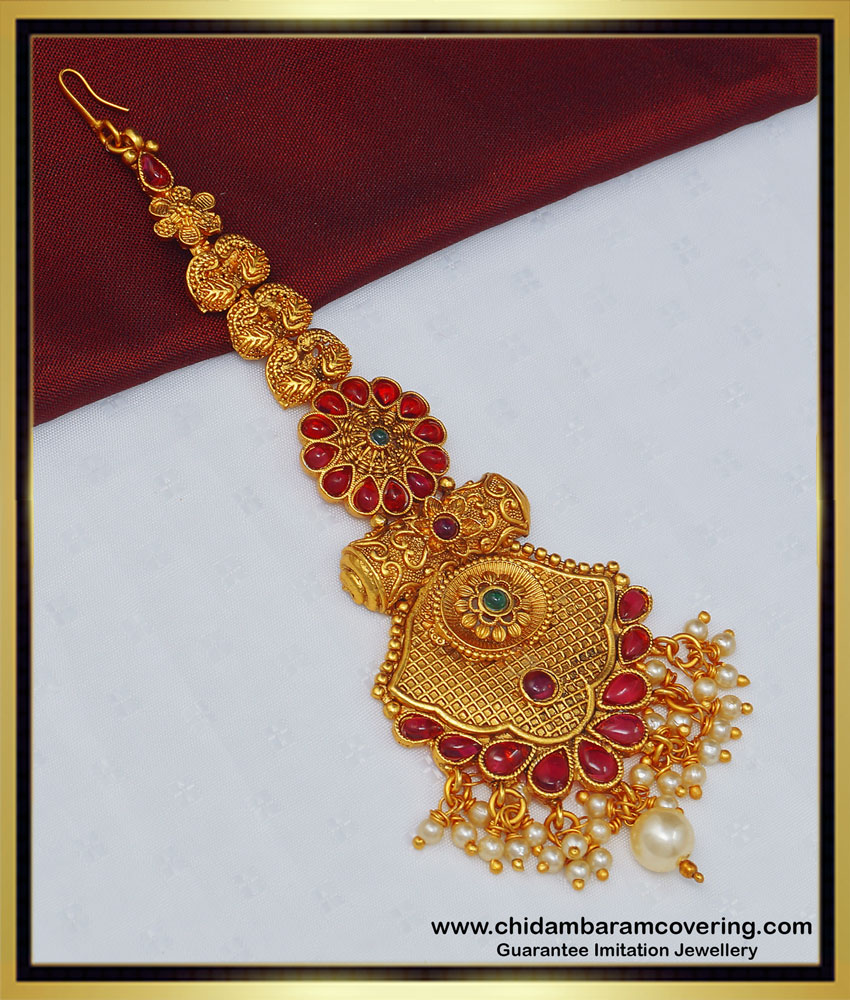 NCT209 - Premium Quality Temple Kemp Stones Nethuchutti Panjabi Big Maang Tikka Online