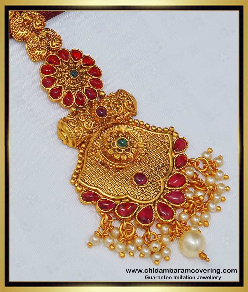 NCT209 - Premium Quality Temple Kemp Stones Nethuchutti Panjabi Big Maang Tikka Online