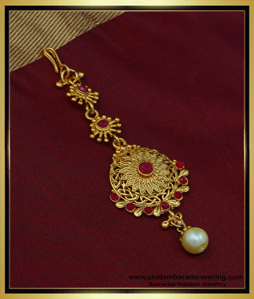 NCT210 - Temple Design Nethichutti Ruby Stone Maang Tikka Designs Online