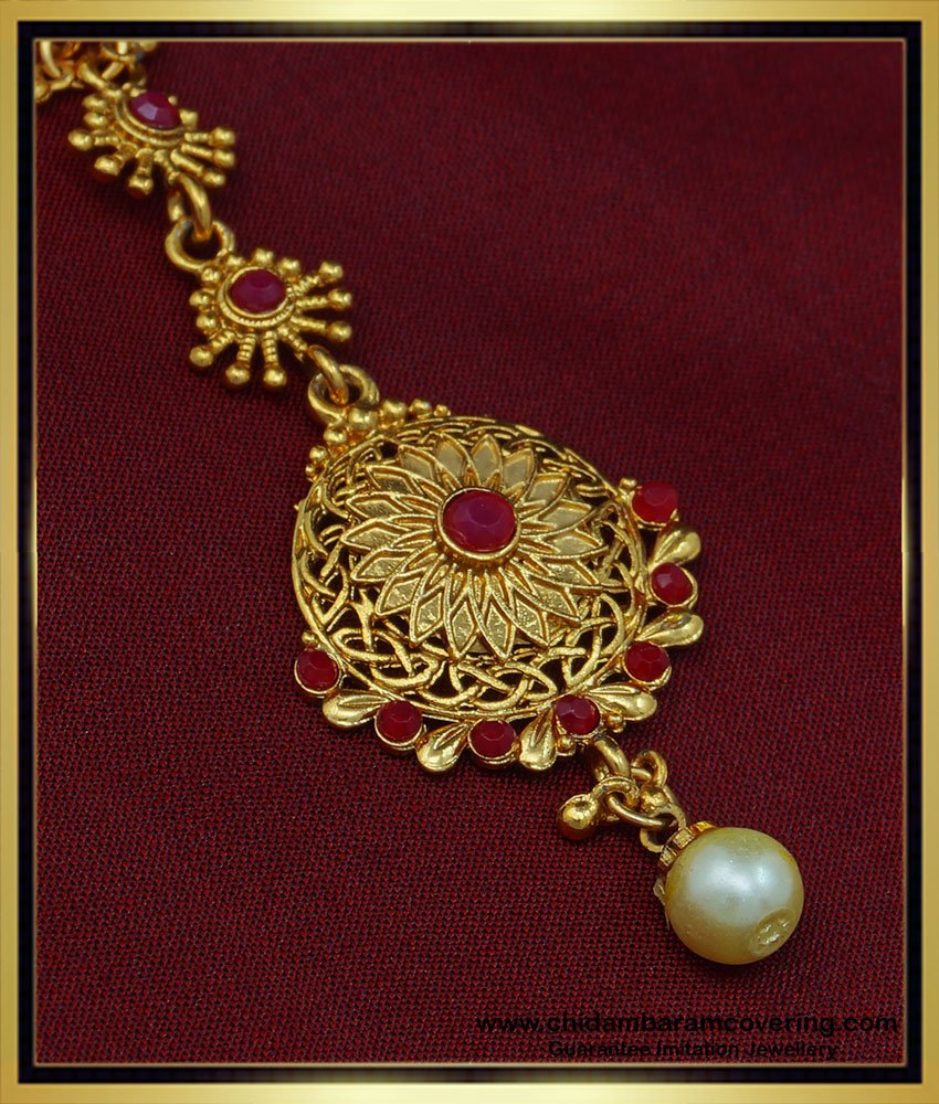 NCT210 - Temple Design Nethichutti Ruby Stone Maang Tikka Designs Online