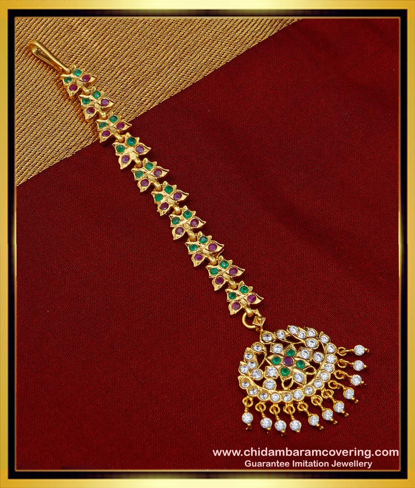 NCT216 - Beautiful Multi Stone Five Metal Maang Tikka Nethichutti for Bride