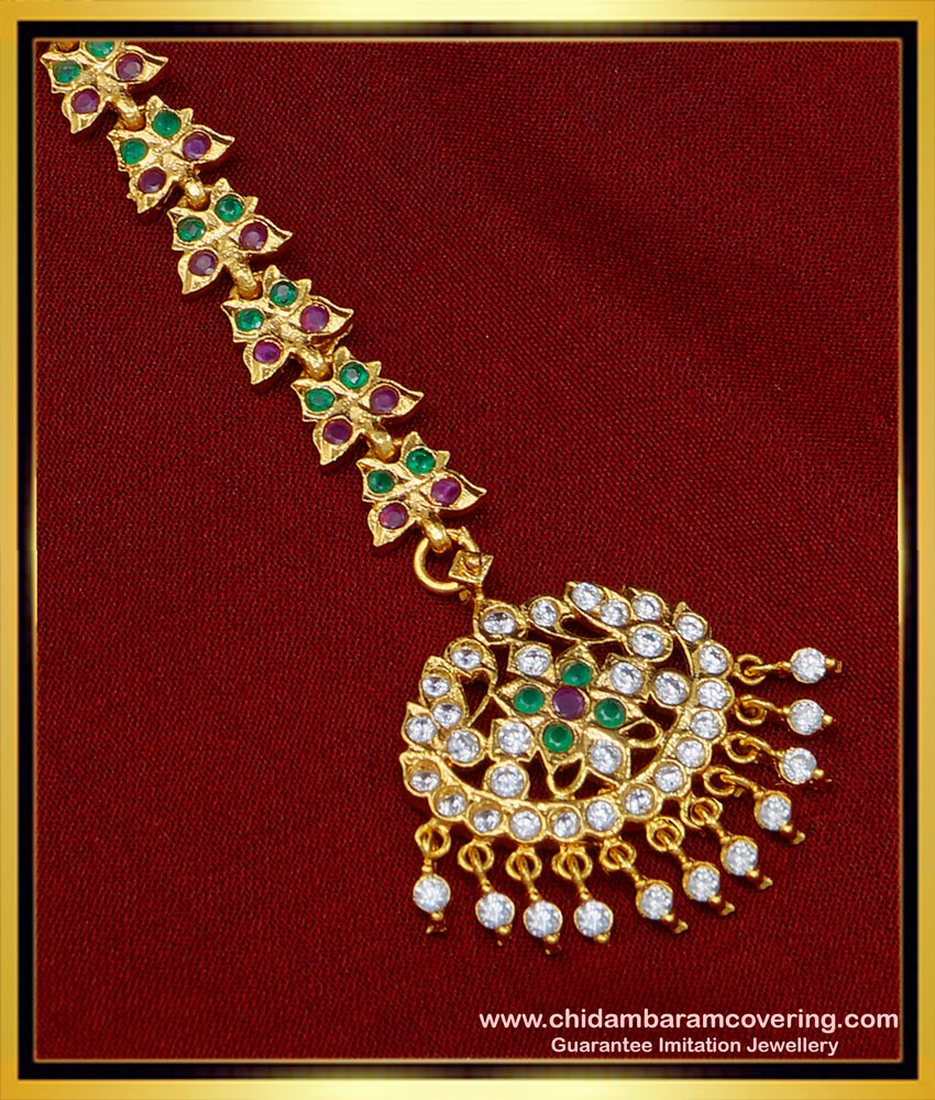 NCT216 - Beautiful Multi Stone Five Metal Maang Tikka Nethichutti for Bride