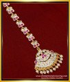 NCT218 - Real Gold Design Gold Plated White and Ruby Stone Maang Tikka for Wedding 