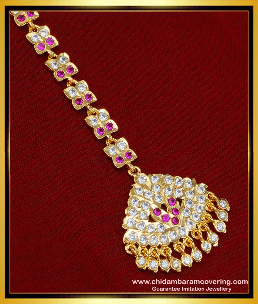 NCT220 - Impon Traditional Gold Stone Maang Tikka Design Pure Gold Plated Guarantee Jewellery Online