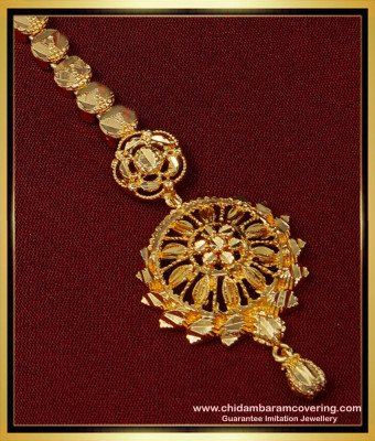 NCT224 - Latest Plain Gold Design One Gram Gold Bridal Wear Maang Tikka Online