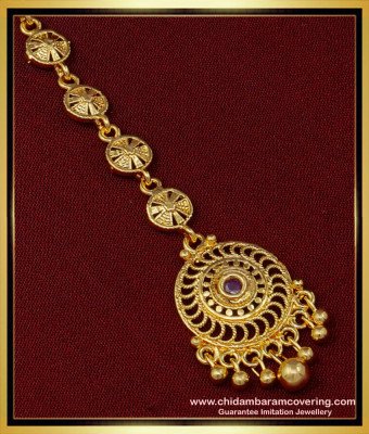 NCT227 - Unique Round Shape Modern Ruby Stone Maang Tikka Bridal Wear Jewellery 
