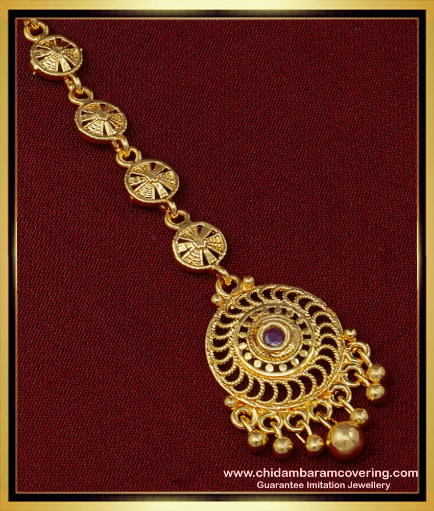 NCT227 - Unique Round Shape Modern Ruby Stone Maang Tikka Bridal Wear Jewellery 