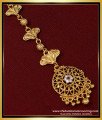 NCT228 - Elegant White and Ruby Stone Maang Tikka Gold Design One Gram Jewellery