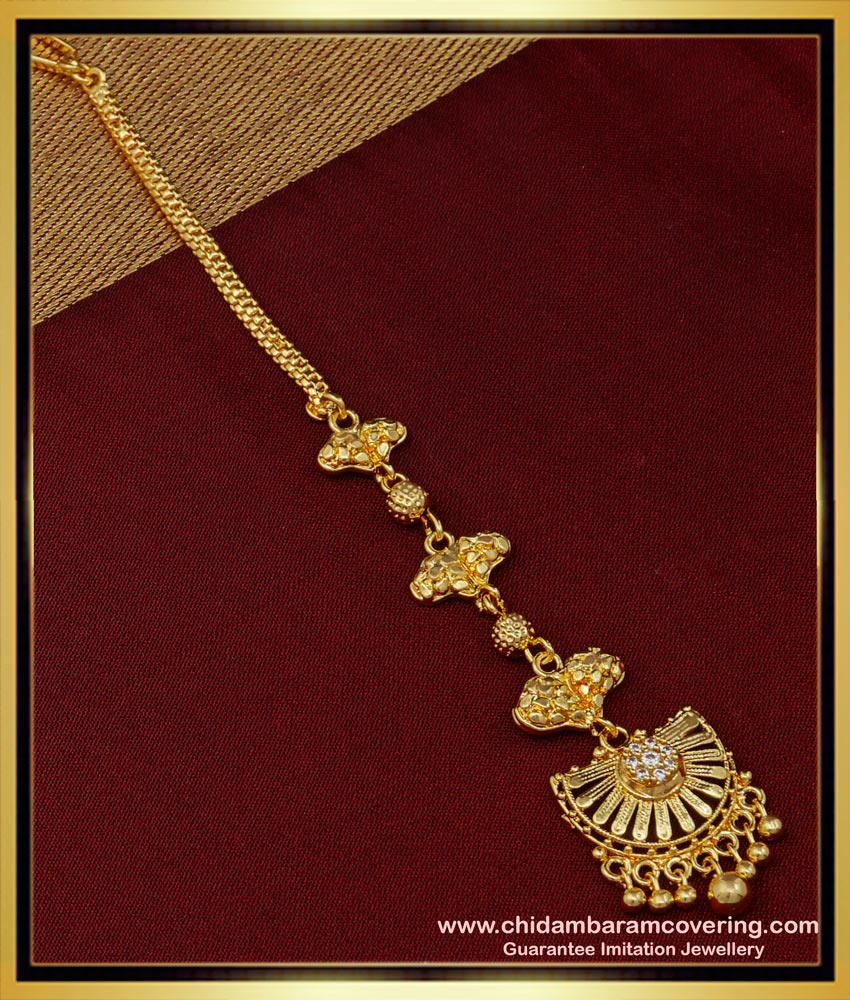 NCT229 - Attractive Party Wear White Stone 1 Gram Gold Maang Tikka for Bride 