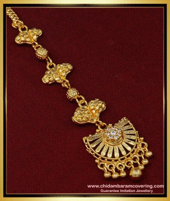 NCT229 - Attractive Party Wear White Stone 1 Gram Gold Maang Tikka for Bride 