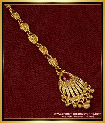 NCT230 - New Ruby Stone Simple Modern Gold Maang Tikka Design for Wedding 