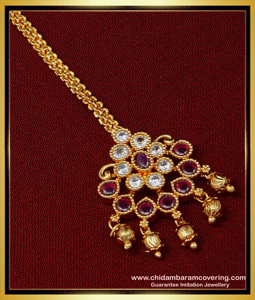 NCT233 - Trendy Kemp Stone Gold Plated Maang Tikka for Women 