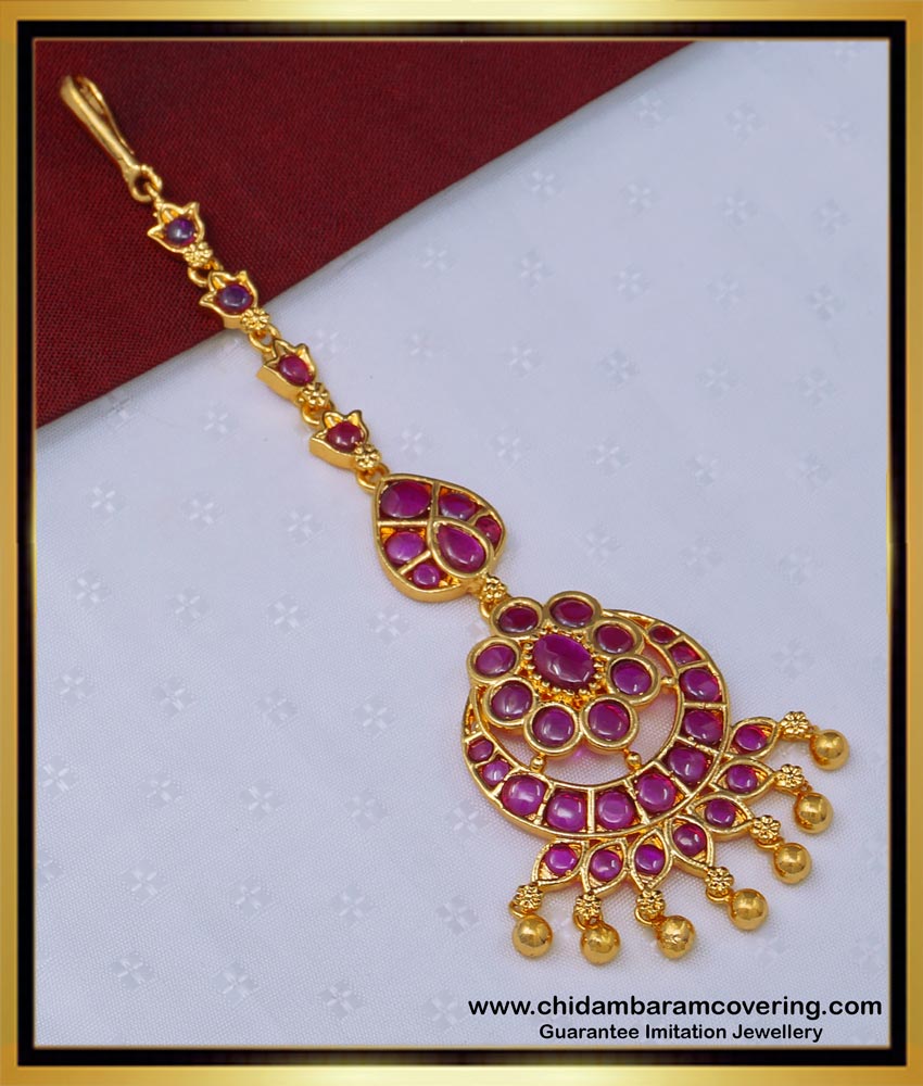 NCT237 - Attractive Bridal Wear Ruby Kemp Stone Maang Tikka First Quality Nethuchutti Design