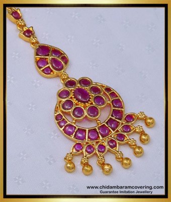 NCT237 - Attractive Bridal Wear Ruby Kemp Stone Maang Tikka First Quality Nethuchutti Design