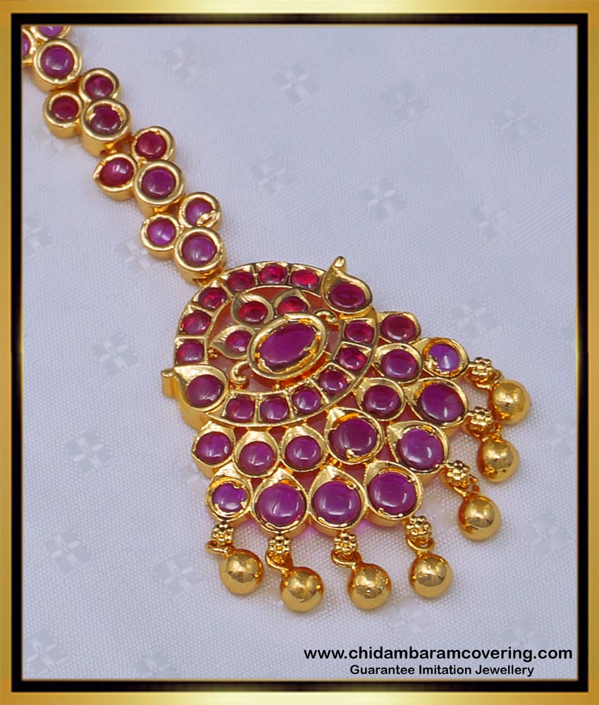 NCT238 - Beautiful Original Kemp Stone Maang Tikka Gold Design One Gram Gold Papidi Billa 