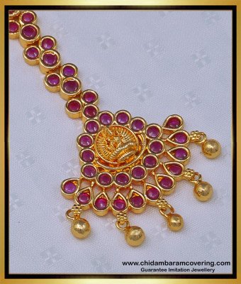 NCT240 - Traditional Lakshmi Design One Gram Gold Kemp Stone Maang Tikka Designs