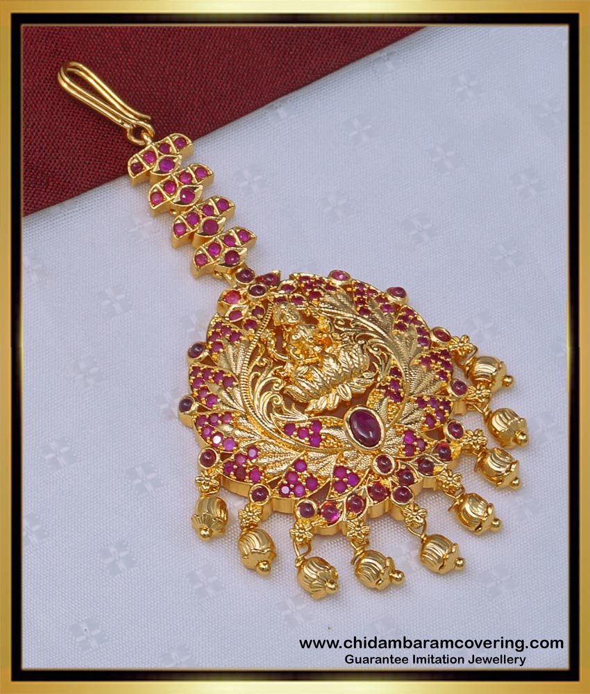 NCT241 - First Quality Kemp Stone Lakshmi Design Short Maang Tikka for Wedding 
