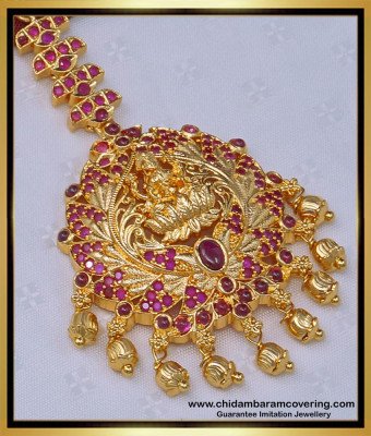 NCT241 - First Quality Kemp Stone Lakshmi Design Short Maang Tikka for Wedding 