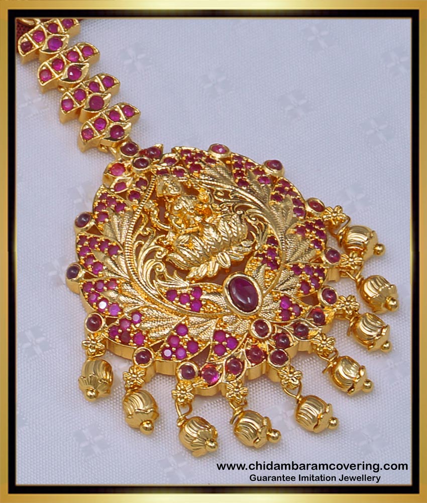 NCT241 - First Quality Kemp Stone Lakshmi Design Short Maang Tikka for Wedding 