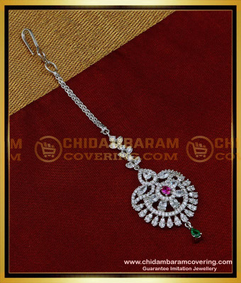NCT259 - Elegant Simple Silver White Stone Maang Tikka for Bride 