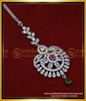NCT259 - Elegant Simple Silver White Stone Maang Tikka for Bride 