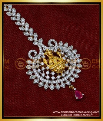 NCT261 - Latest Lakshmi Design Silver White Stone Maang Tikka for Bride