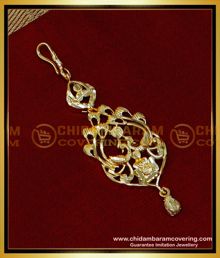 NCT268 - Cute Peacock Model Gold Plated Short Maang Tikka Designs