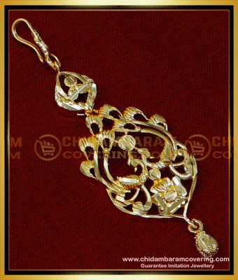 NCT268 - Cute Peacock Model Gold Plated Short Maang Tikka Designs