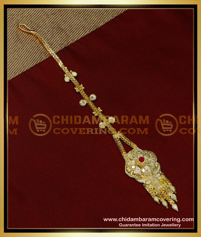 NCT280 - Gold Look Forming Gold Stone Bridal Maang Tikka Online