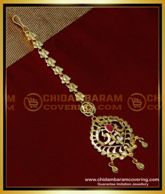 NCT284 - 1 Gram Gold Stone Maan Tikka Nethichutti Designs for Wedding 