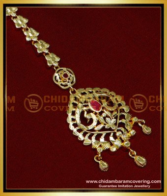 NCT284 - 1 Gram Gold Stone Maan Tikka Nethichutti Designs for Wedding 