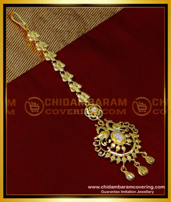 NCT285 - Attractive Peacock Design White Stone Bridal Nethichutti Online 