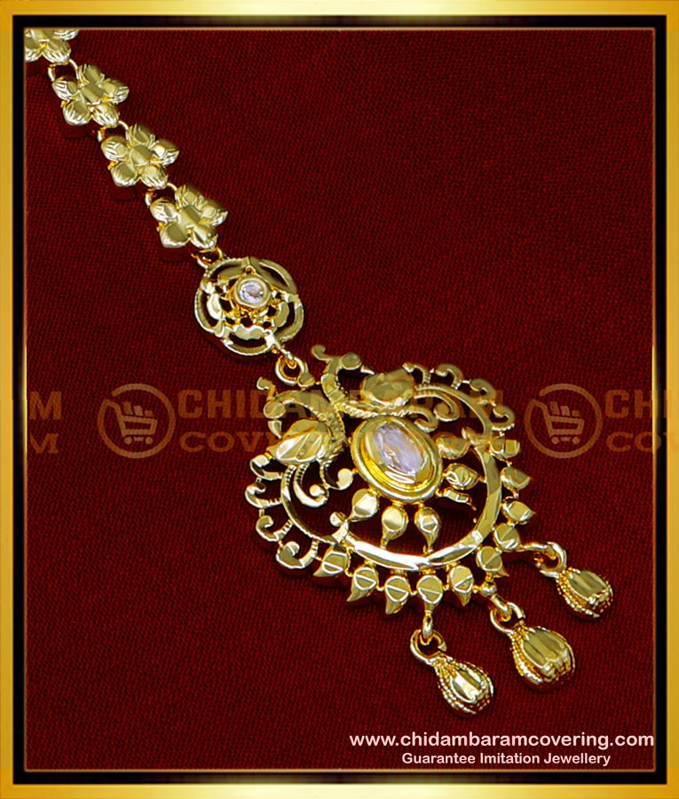 NCT285 - Attractive Peacock Design White Stone Bridal Nethichutti Online 