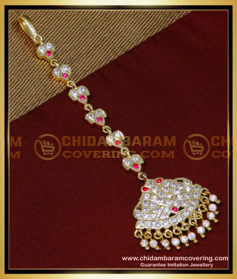 NCT295 - 1 Gram Gold Plated Impon Wedding Maang Tikka for Bride