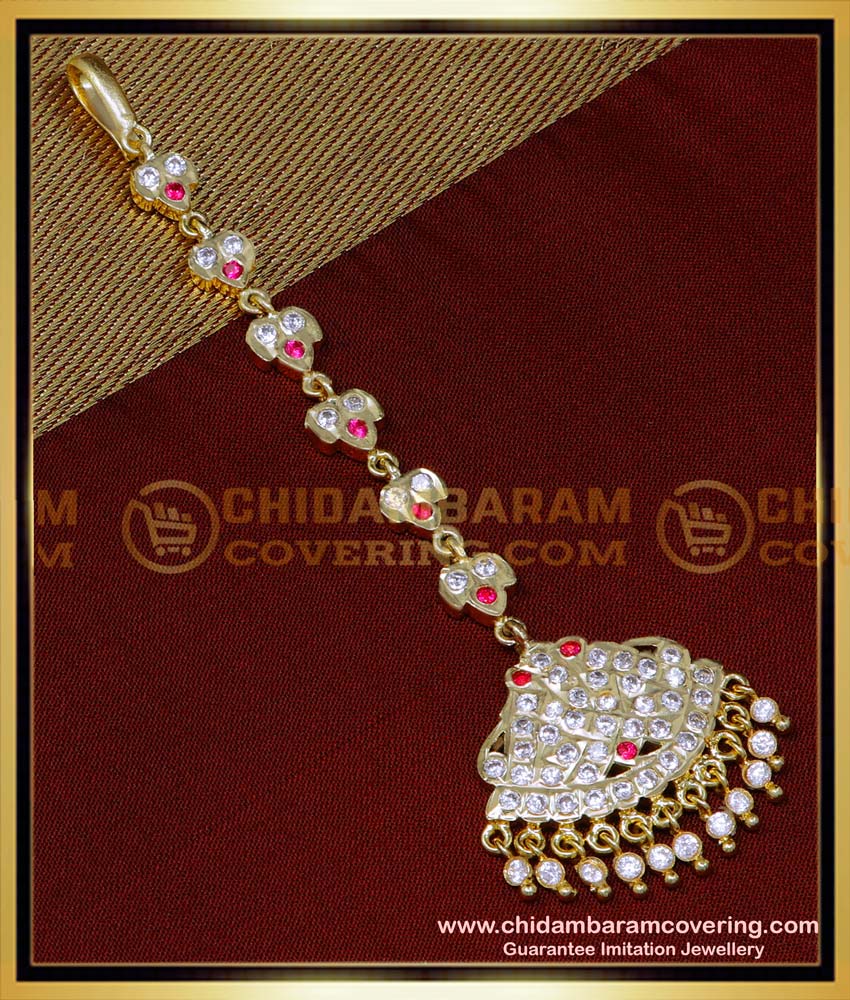 NCT295 - 1 Gram Gold Plated Impon Wedding Maang Tikka for Bride