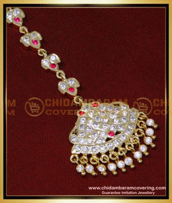 NCT295 - 1 Gram Gold Plated Impon Wedding Maang Tikka for Bride