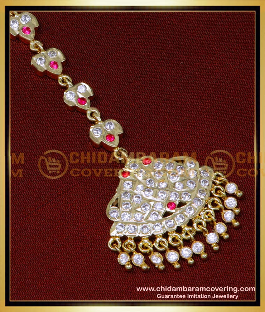 NCT295 - 1 Gram Gold Plated Impon Wedding Maang Tikka for Bride