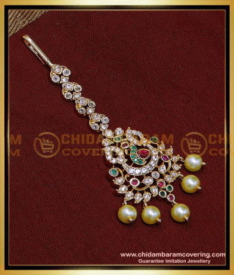 NCT302 - Elegant Ad Stone Party Wear Pearl Maang Tikka Online