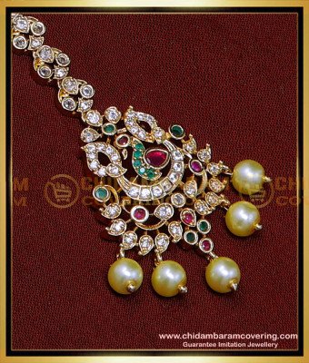 NCT302 - Elegant Ad Stone Party Wear Pearl Maang Tikka Online