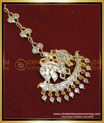 NCT304 - Impon White and Ruby Stone Maang Tikka Gold Design