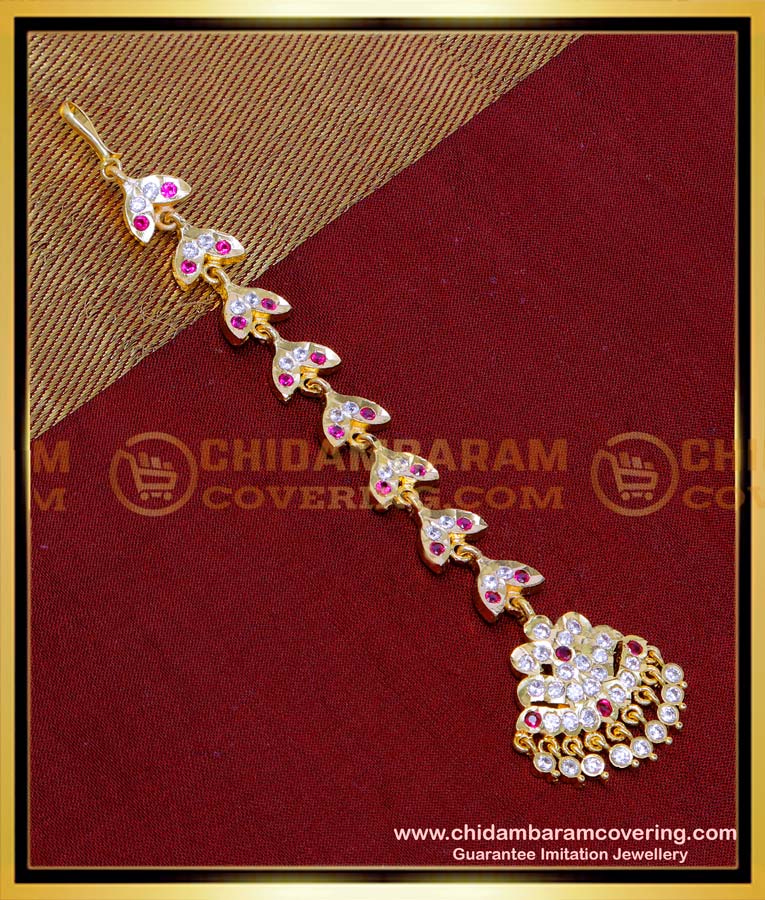 NCT314 - Gold Look White Stone Simple Maang Tikka for Bride