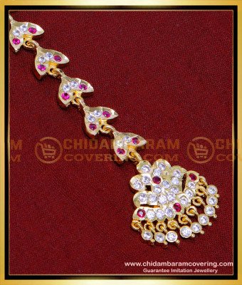 NCT314 - Gold Look White Stone Simple Maang Tikka for Bride