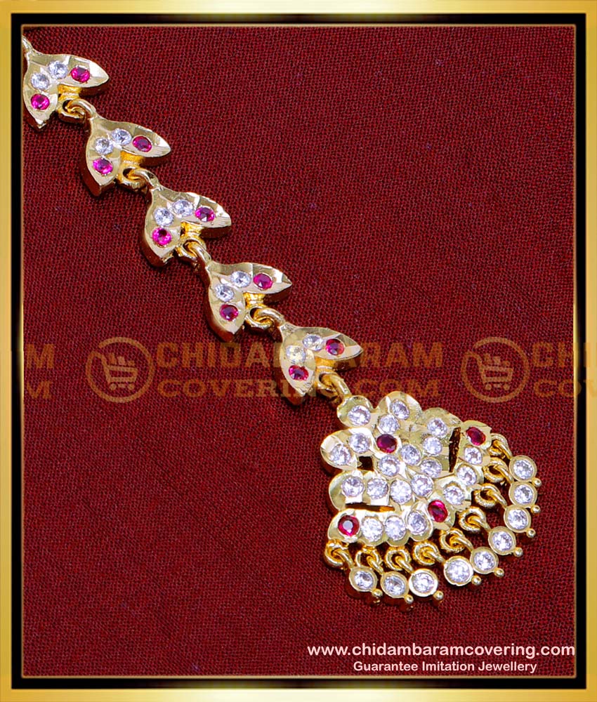 NCT314 - Gold Look White Stone Simple Maang Tikka for Bride