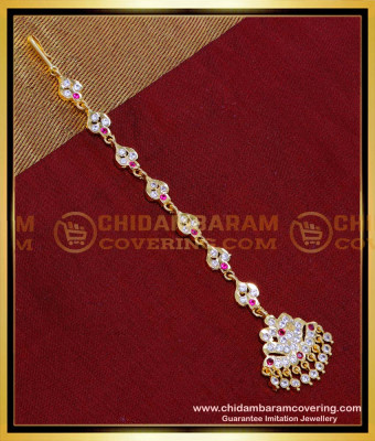 NCT315 - Bridal Wear White and Ruby Stone Maang Tikka Design