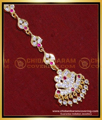 NCT315 - Bridal Wear White and Ruby Stone Maang Tikka Design