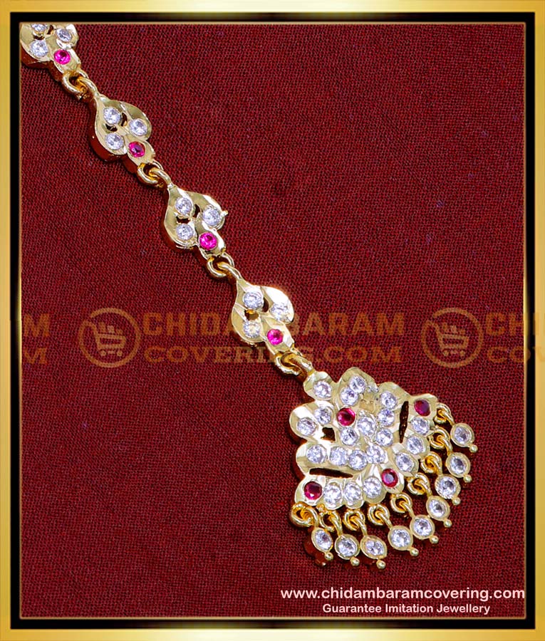 NCT315 - Bridal Wear White and Ruby Stone Maang Tikka Design